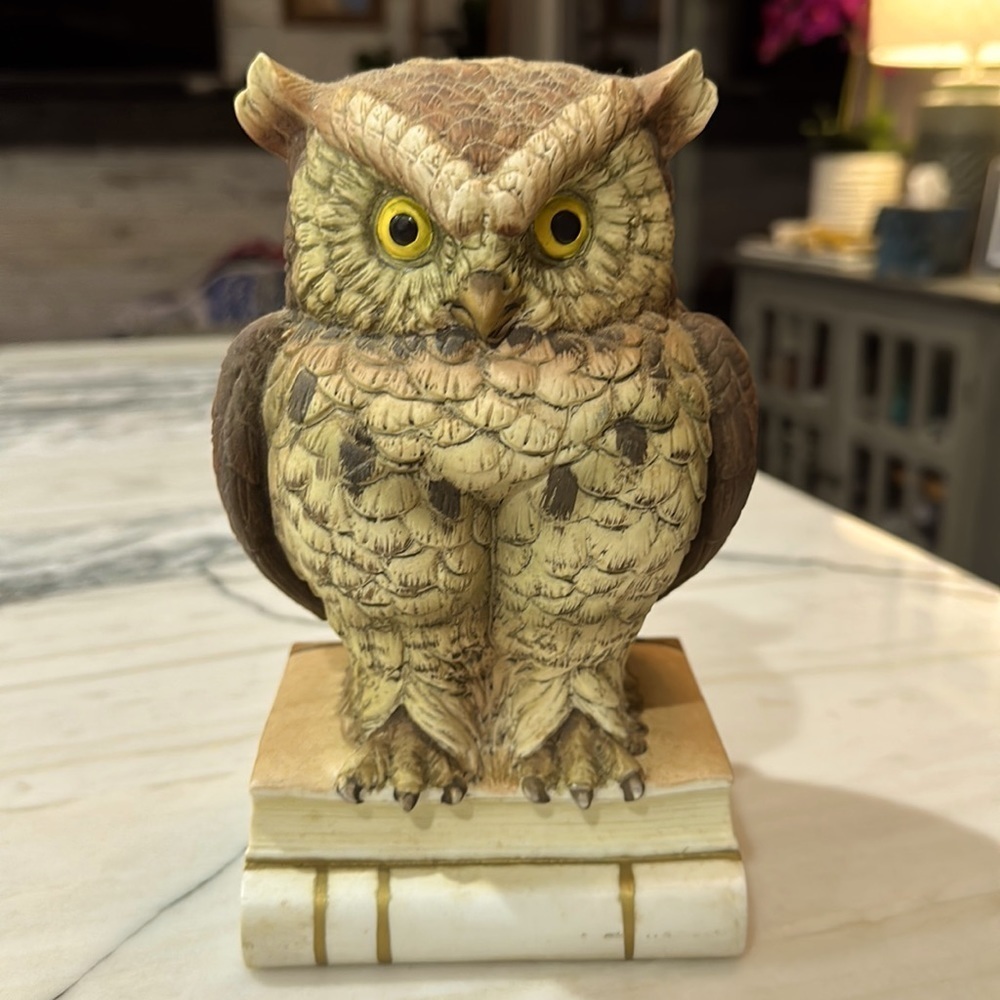 Great Horned Owl on books by Andrea by Sadek Circa 1976 (Harry Potter Style)
